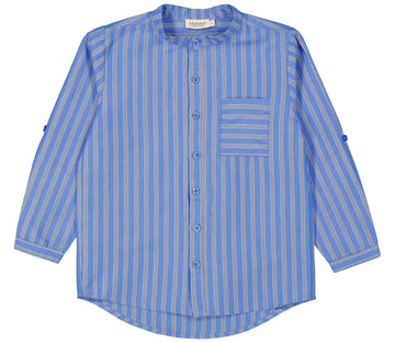 kids Long-sleeved mao shirt with button closure.