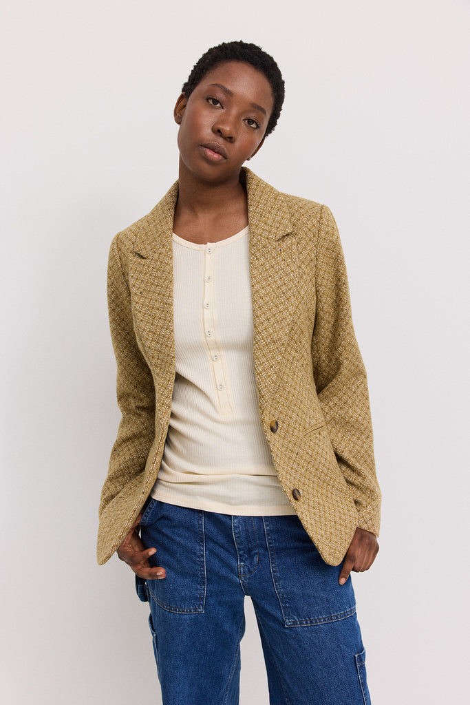 Mustard long blazer deals